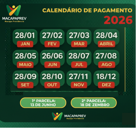 Macapaprev divulga Calendário de Pagamento para o ano de 2026